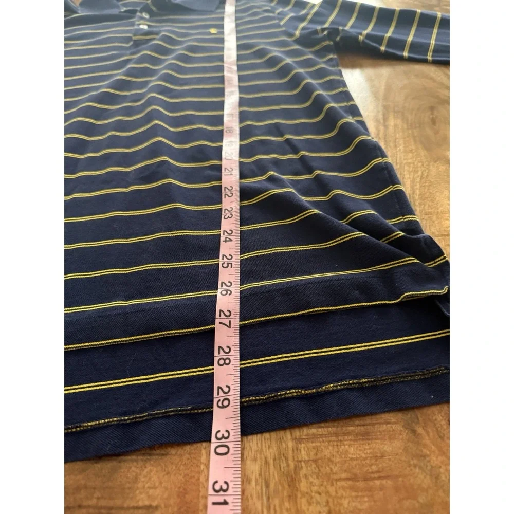 Polo Ralph Lauren Mens M Blue Yellow Striped Long Sleeve Rugby Polo Shirt Cotton